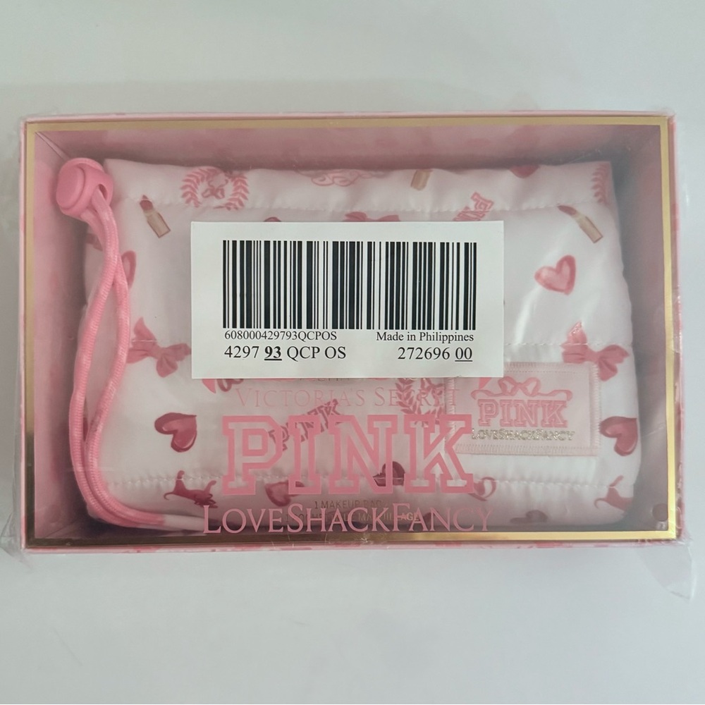 PINK x LoveShackFancy Makeup Bag in VS White Bisous - Picture 2 of 3